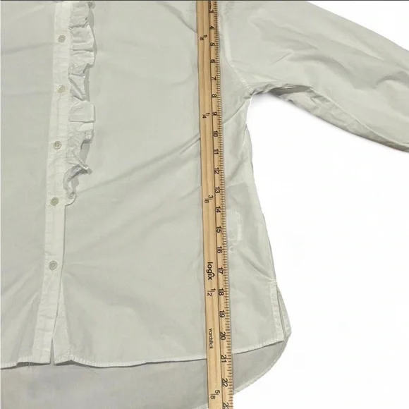 ZARA Poplin Ruffle 3/4 Long Sleeve Button Up Blouse | White | Size 10 - Picture 7 of 8